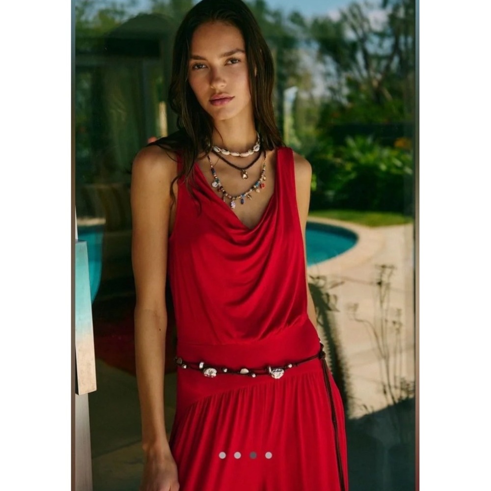 Free People Free-est Royale One Piece Size S Red Cowl Neck Wide Leg Boho Summer - Picture 4 of 12